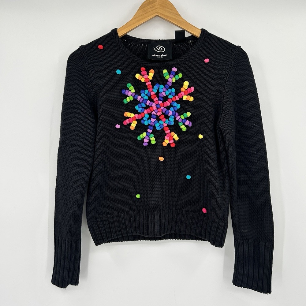 Vintage Michael Simon 3D Holiday Snowflake Sweater Womens S Art to Wear Colorful